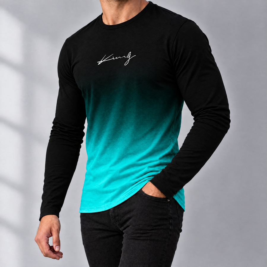 Enzo Men's Long Sleeve Gradient Tee with Script Print