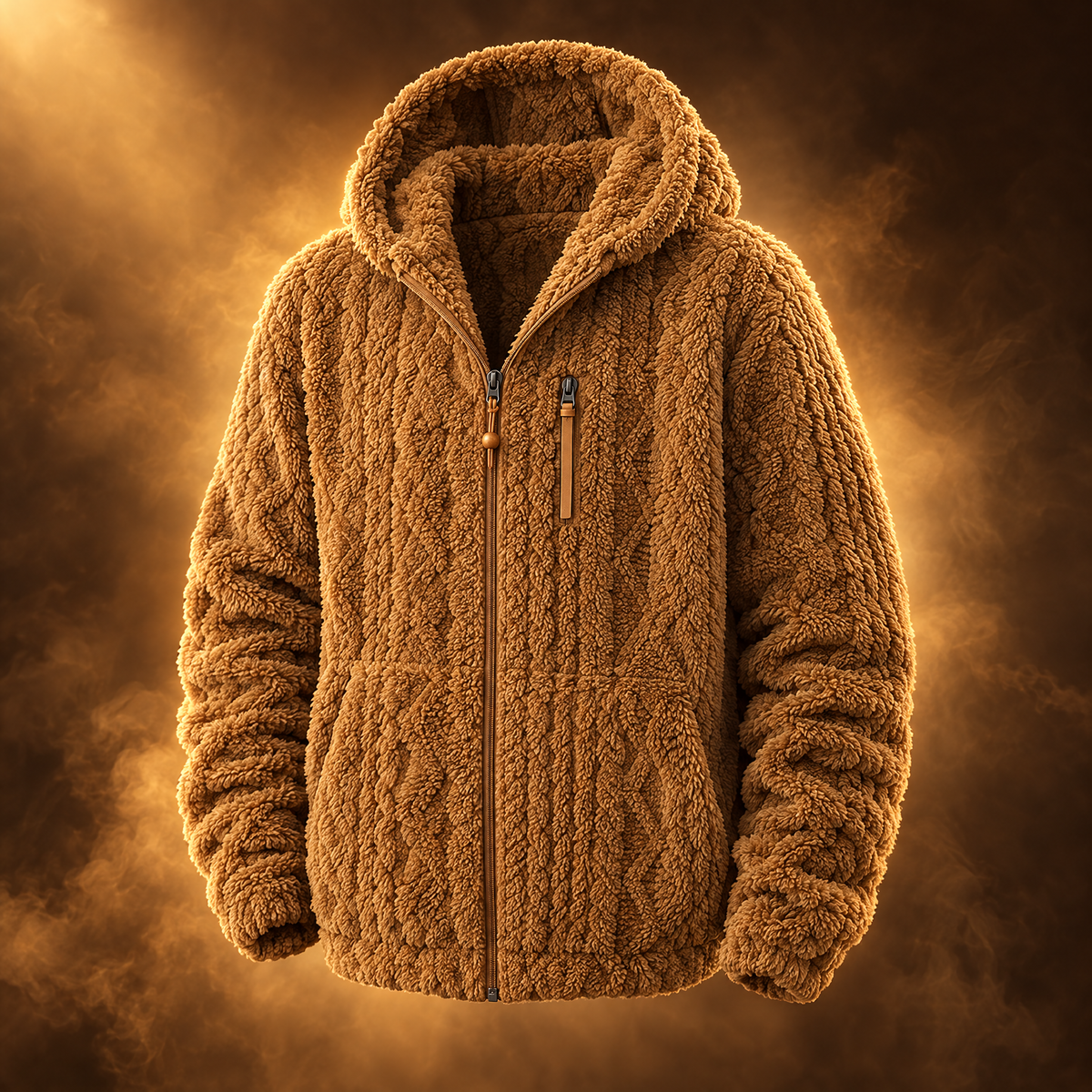 Teodoro Hooded Fleece Lined Zip Up Jacket for Men in brown, front view
