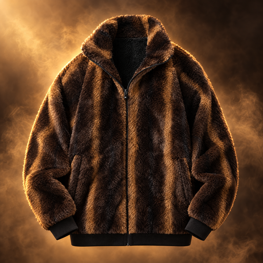 Orsino Plush Fur Bomber Jacket for Men, Fleece Lined Winter Jacket