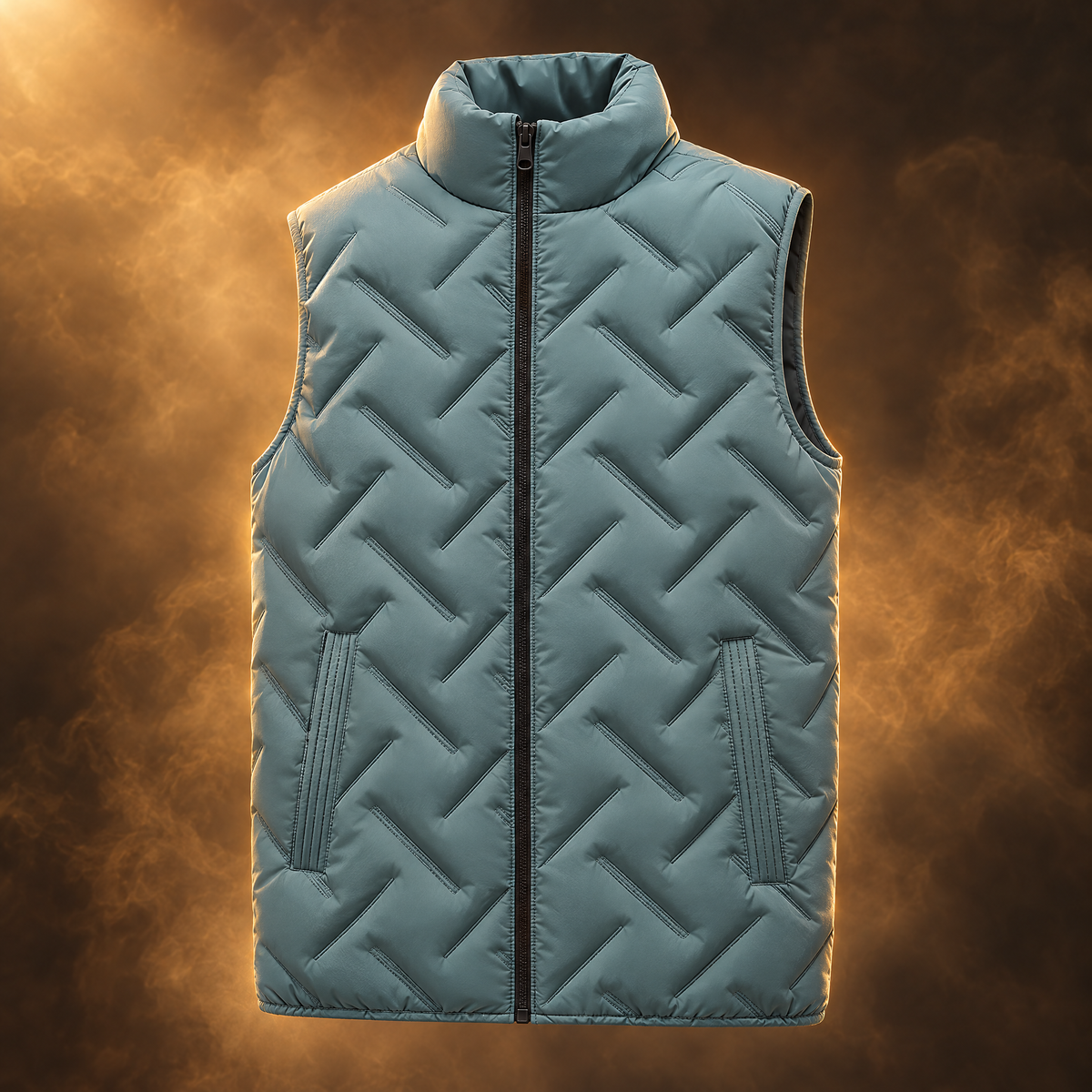 Stefano Quilted Stand Collar Puffer Vest for Men in bean green, front view