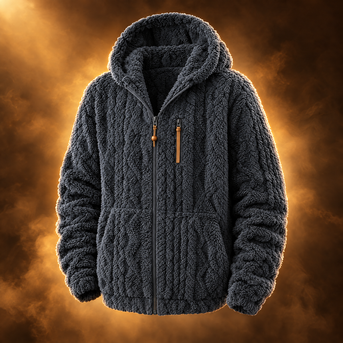 Teodoro Hooded Fleece Lined Zip Up Jacket for Men in slabstone gray, front view