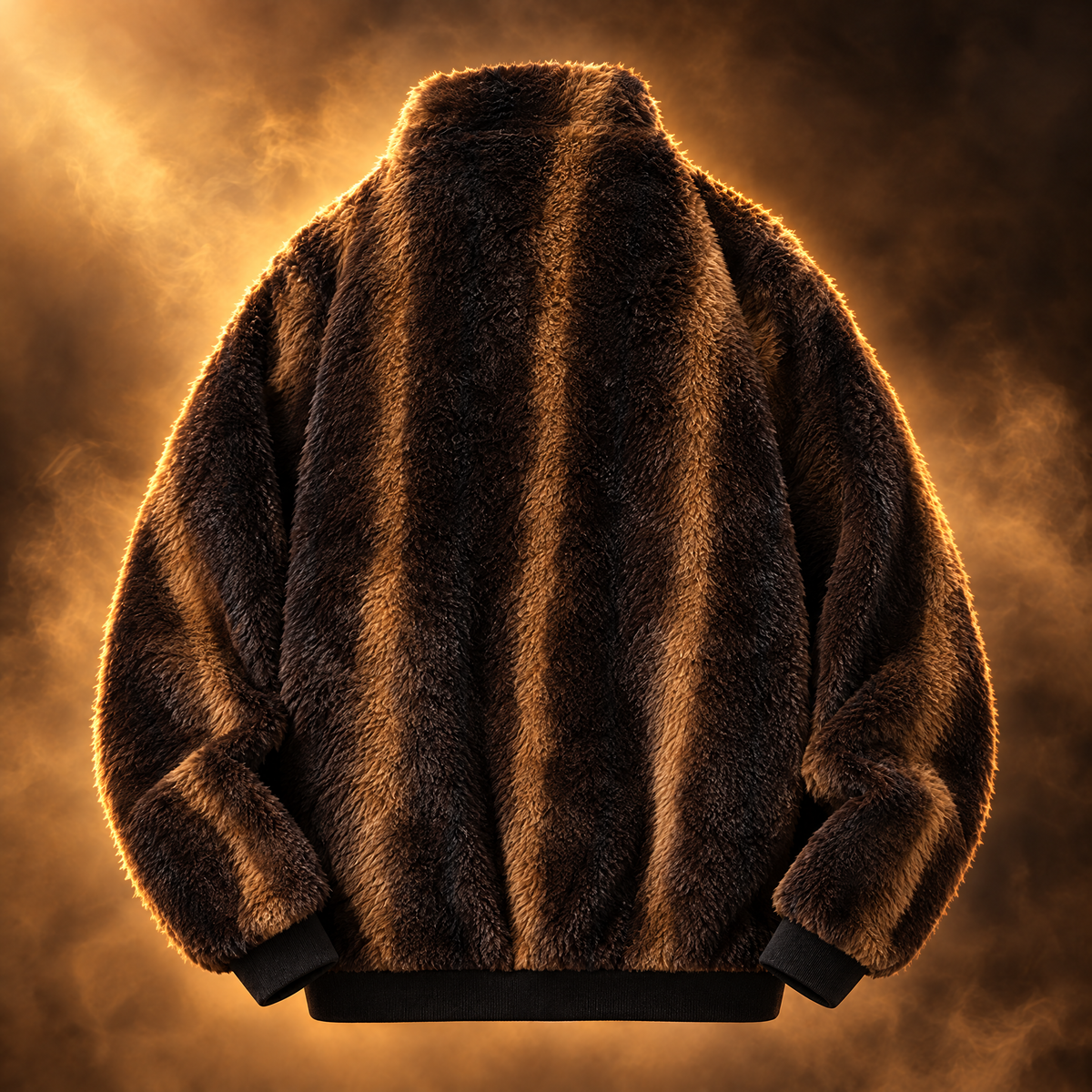 Orsino Plush Faux Fur Stand Collar Bomber Jacket for Men in brown, back view