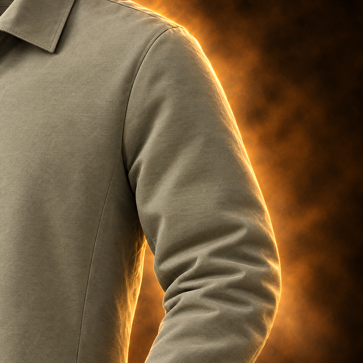 Lucien Wrinkle Resistant Lightweight Zip Jacket for Men in khaki, shoulder and sleeve close-up