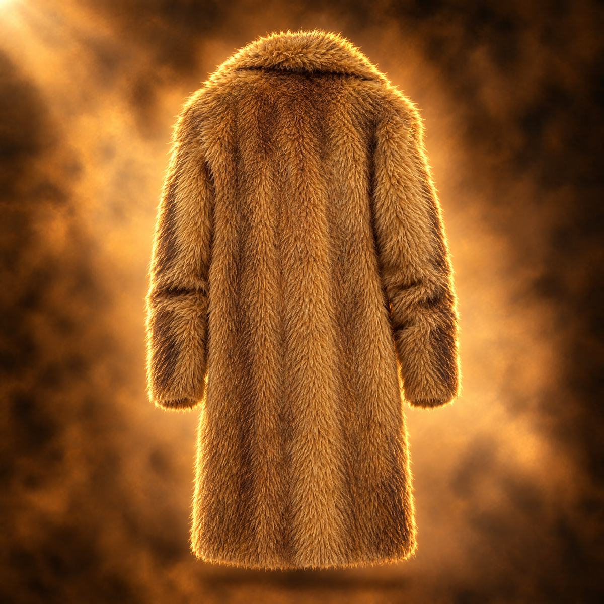 Valerio Tipped Faux Fur Long Overcoat for Men in yellow dyed tip, back view