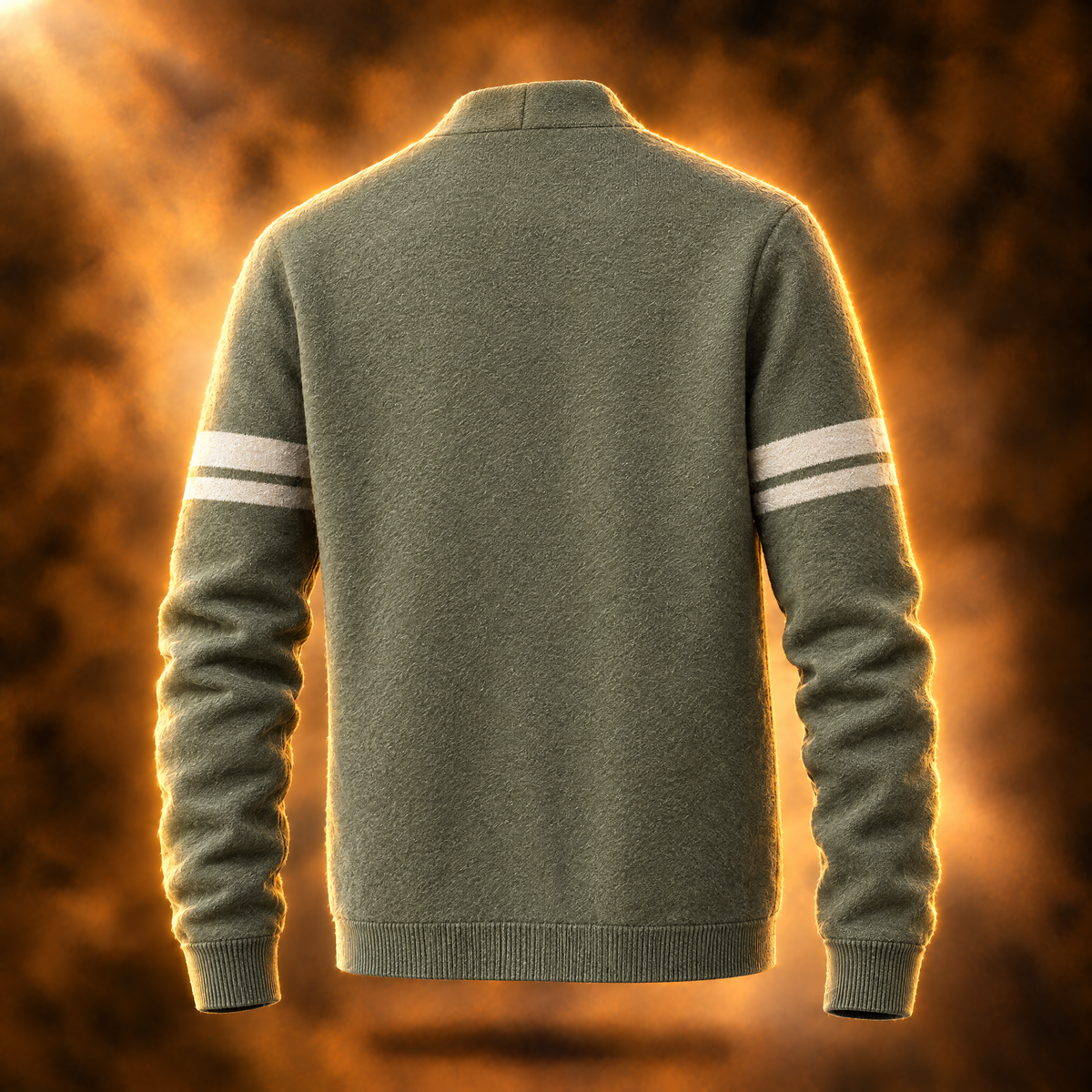 Cosimo Varsity Stripe Button Front Knit Cardigan for Men in green, back view
