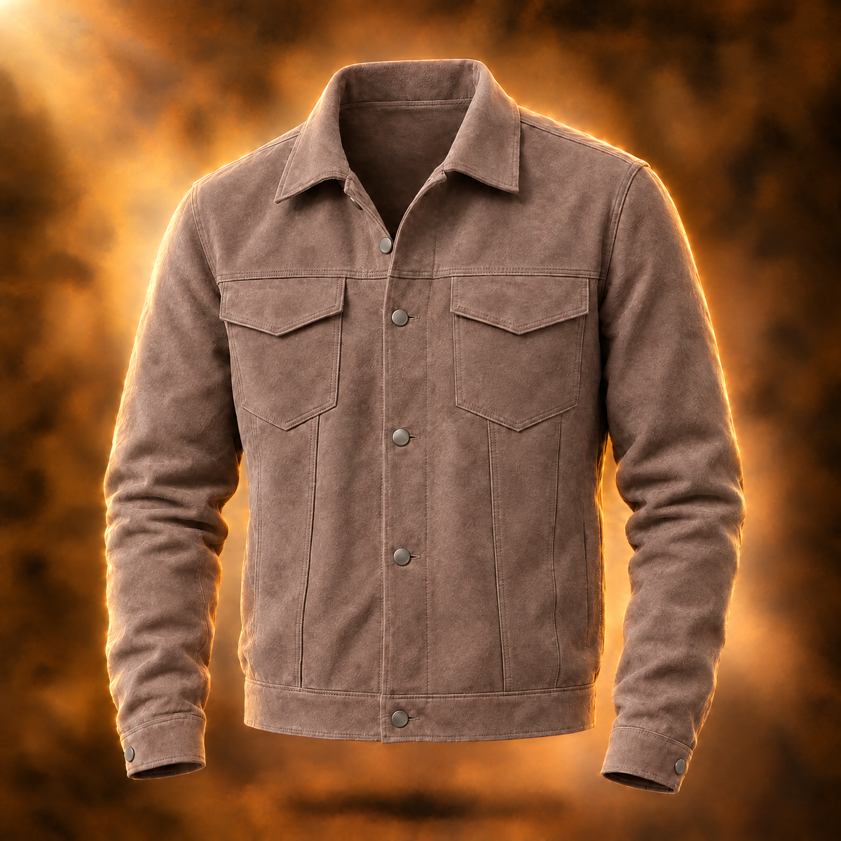 Bastien Faux Suede Button Up Trucker Jacket for Men in brown, front view