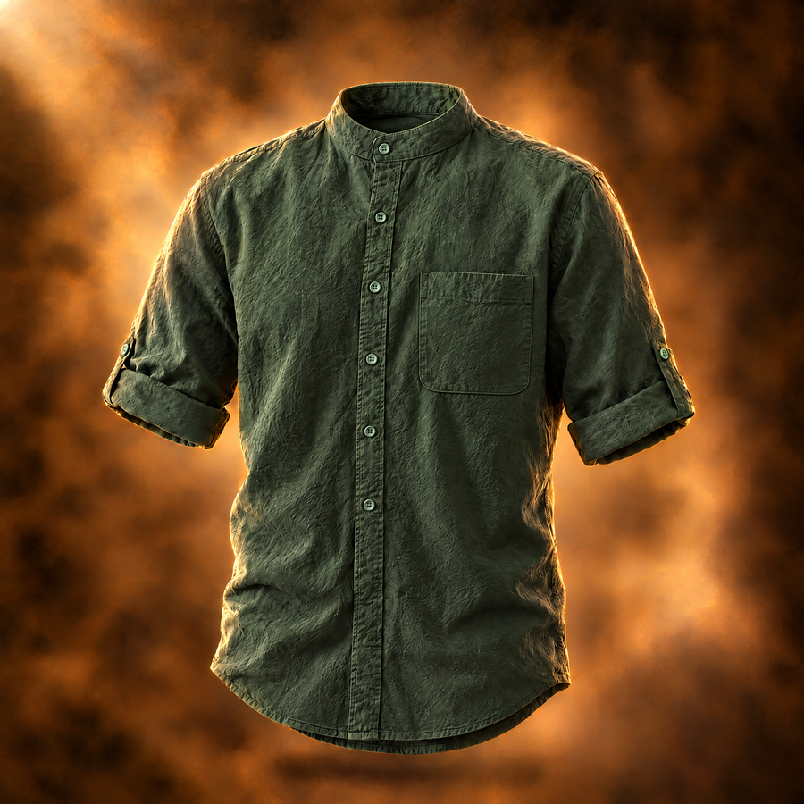 Leopold Stand Collar Half Sleeve Cotton Shirt for Men
