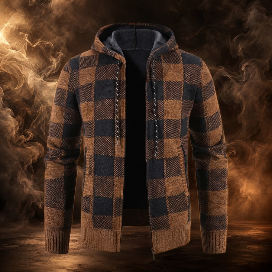 Ignazio Fleece Lined Plaid Hooded Sweater Jacket for Men
