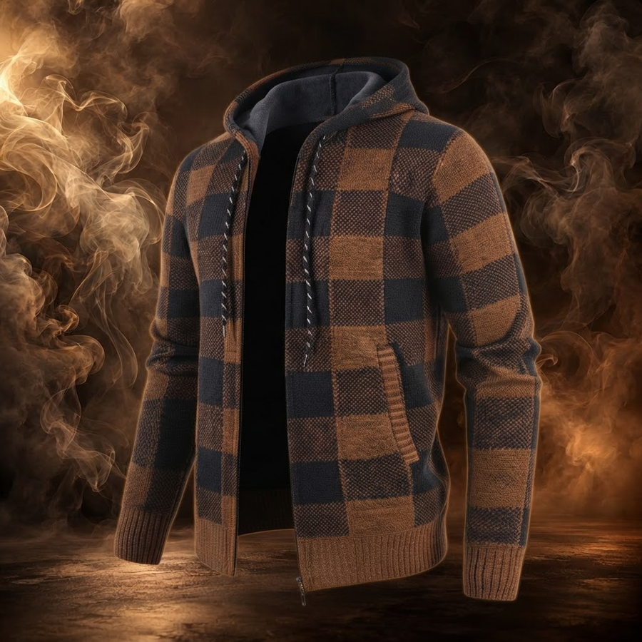 Ignazio Fleece Lined Plaid Hooded Sweater Jacket for Men