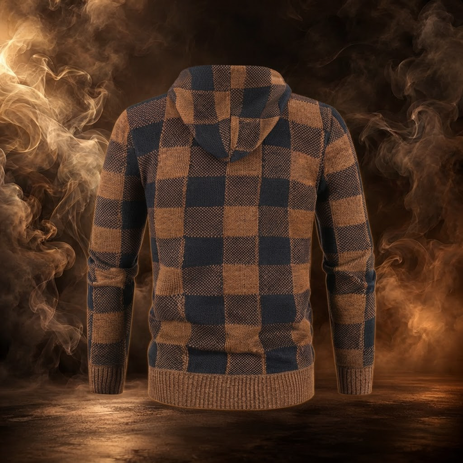Ignazio Fleece Lined Plaid Hooded Sweater Jacket for Men