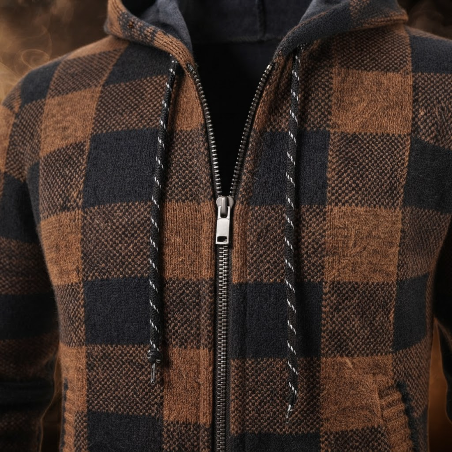 Ignazio Fleece Lined Plaid Hooded Sweater Jacket for Men