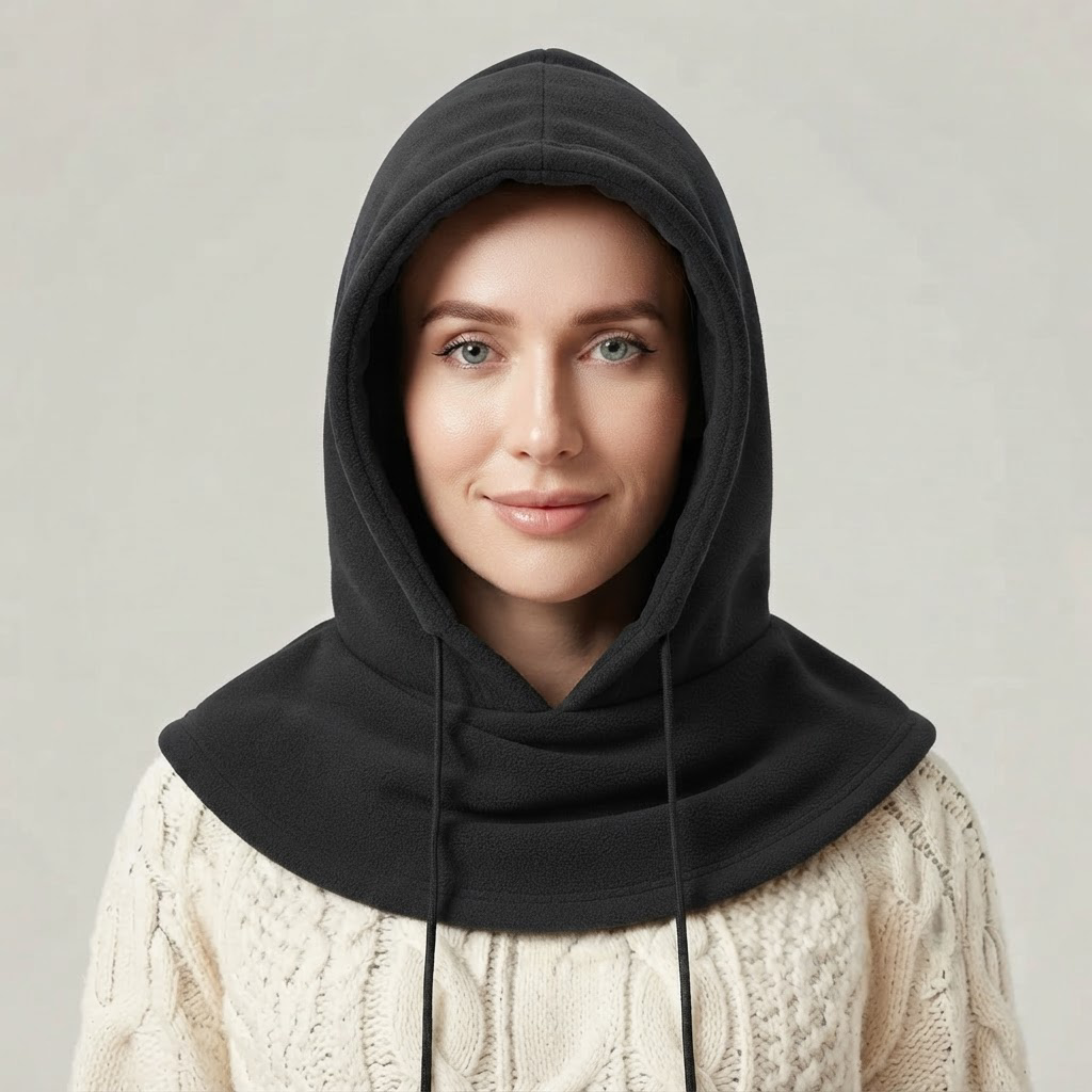 Ilario balaclava with the face panel folded down under the chin
