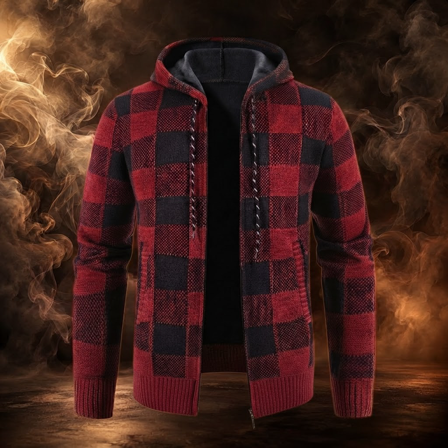 Ignazio Fleece Lined Plaid Hooded Sweater Jacket for Men