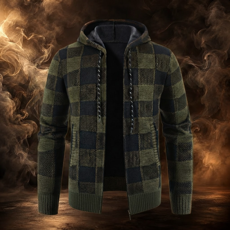 Ignazio Fleece Lined Plaid Hooded Sweater Jacket for Men