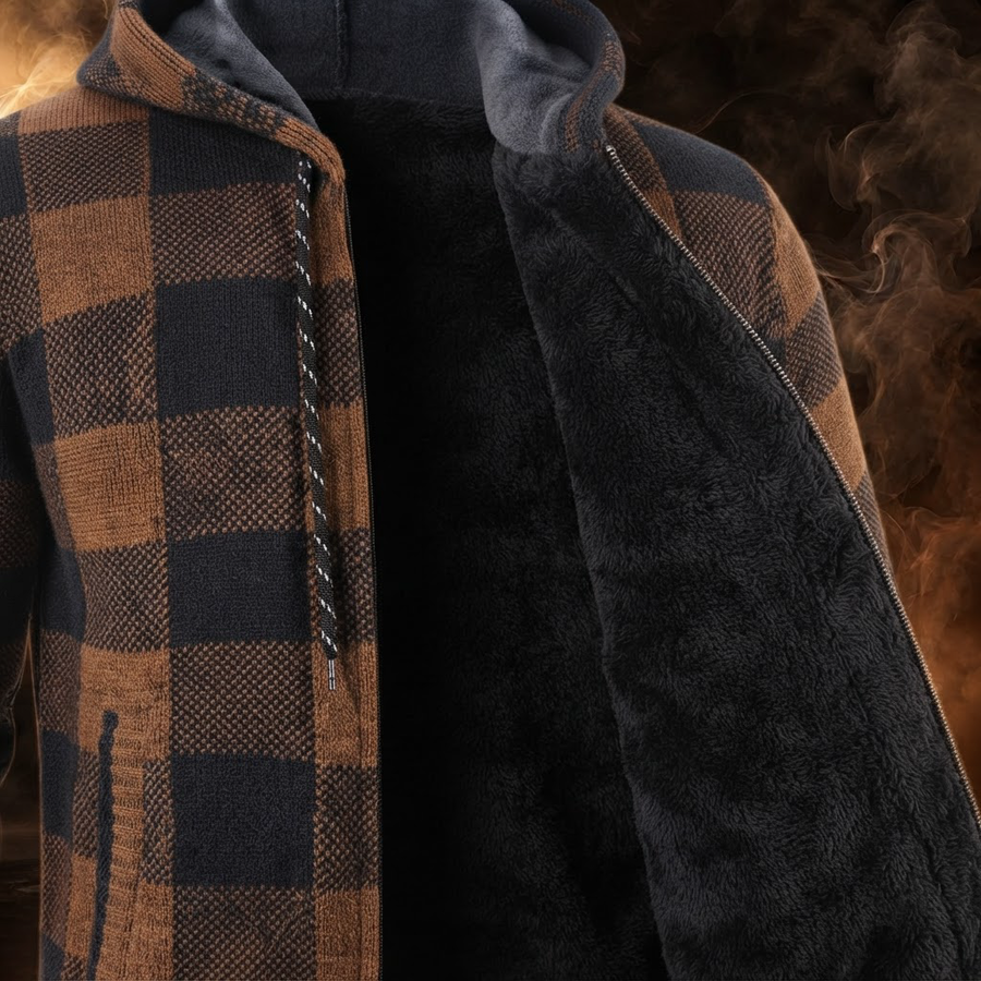Ignazio Fleece Lined Plaid Hooded Sweater Jacket for Men