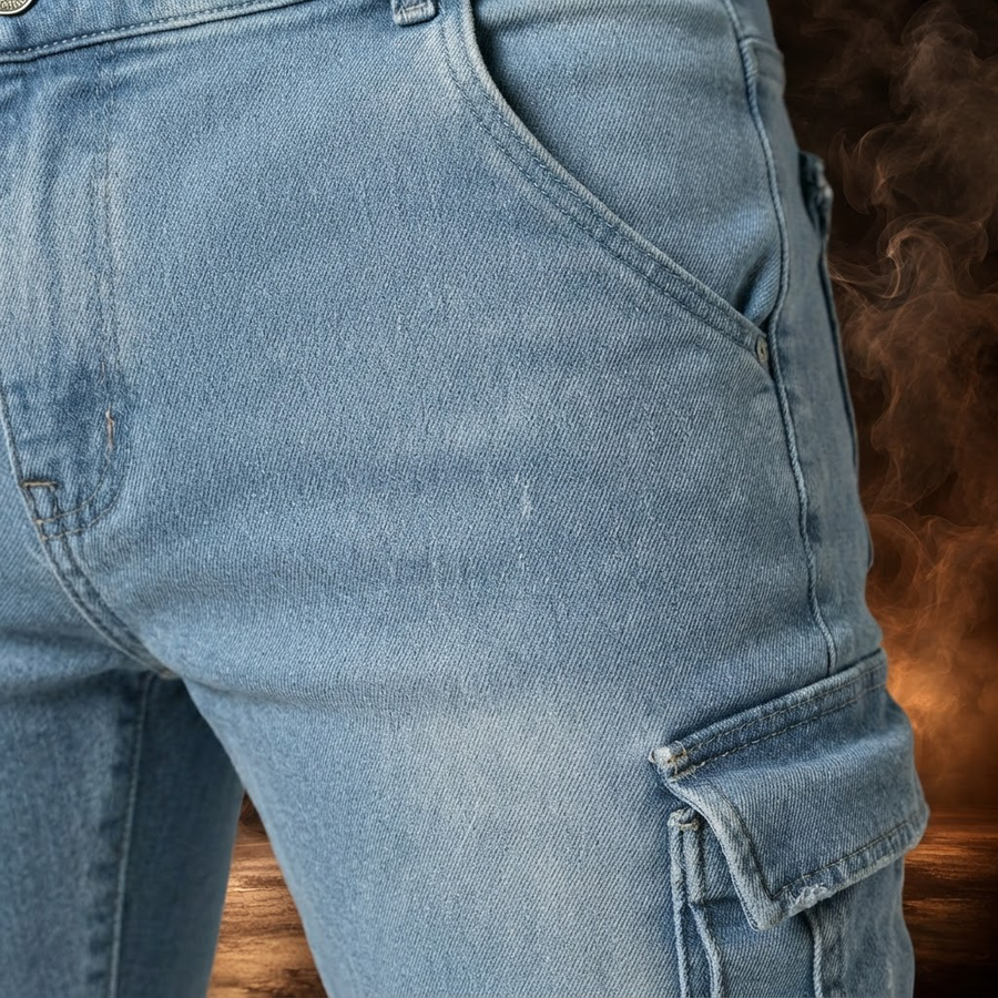 Rinaldo Cotton Denim Slim Cargo Jeans for Men
