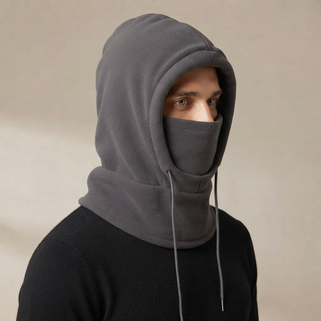 Olindo Fleece Balaclava Hood with Drawstring for Women and Men - side view