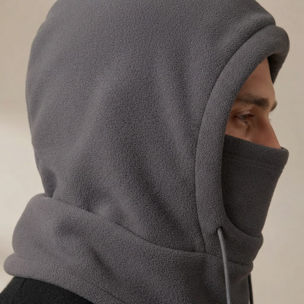 Olindo Fleece Balaclava Hood with Drawstring for Women and Men - close-up, side