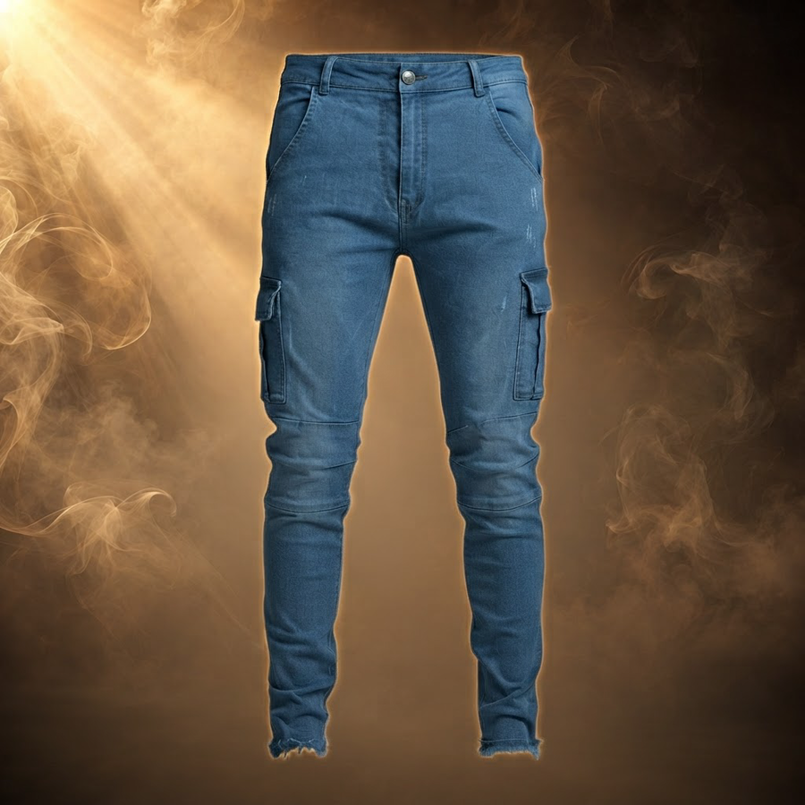 Rinaldo Cotton Denim Slim Cargo Jeans for Men
