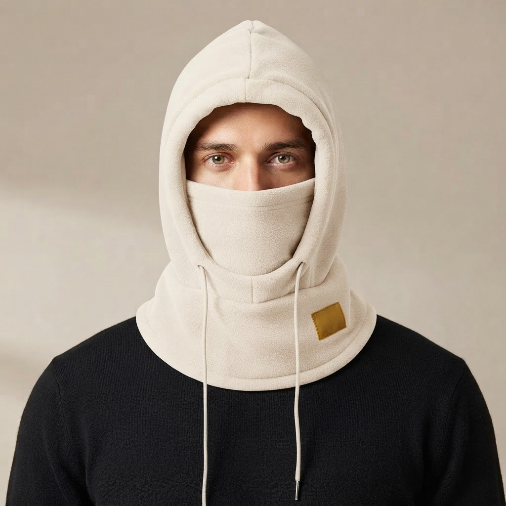 Olindo Fleece Balaclava Hood with Drawstring for Women and Men - Cream