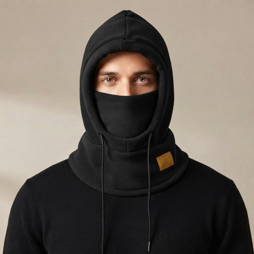 Olindo Fleece Balaclava Hood with Drawstring for Women and Men - Black