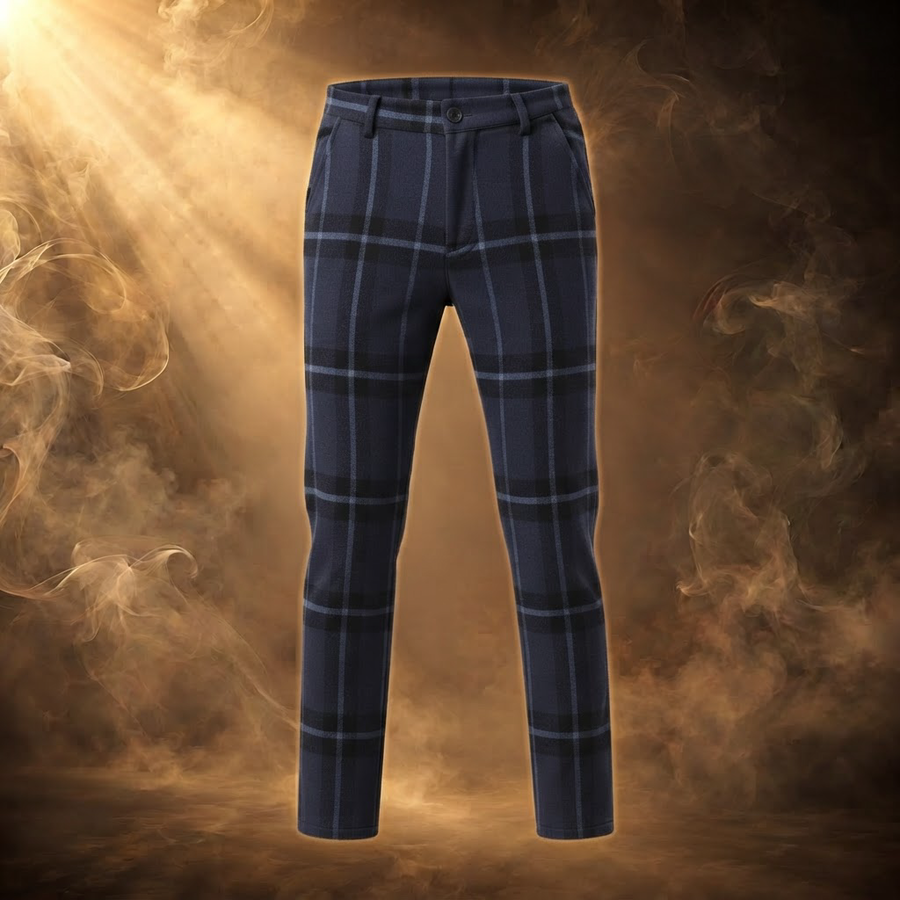 Orfeo Brushed Plaid Slim Straight Pants for Men