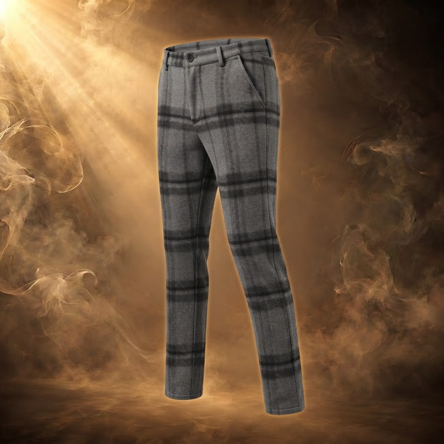 Orfeo Brushed Plaid Slim Straight Pants for Men