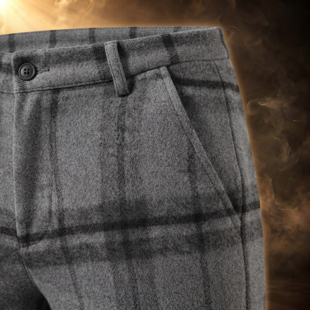 Orfeo Brushed Plaid Slim Straight Pants for Men - close-up, pocket
