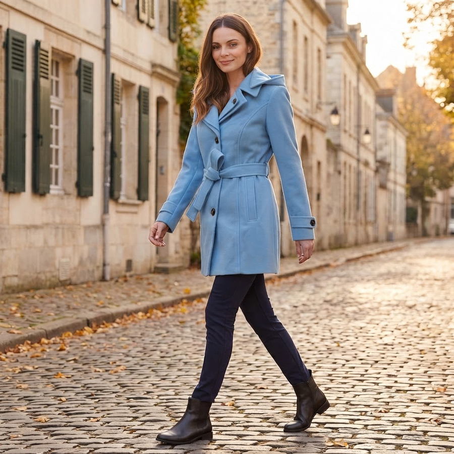 Rosalind Hooded Belted Wool Coat for Women