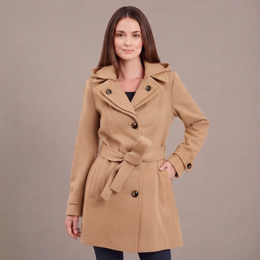 Rosalind Hooded Belted Wool Coat for Women