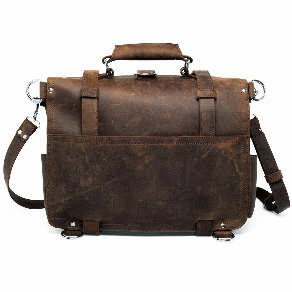 Nazario Genuine Leather Messenger Briefcase Bag for Men - back view