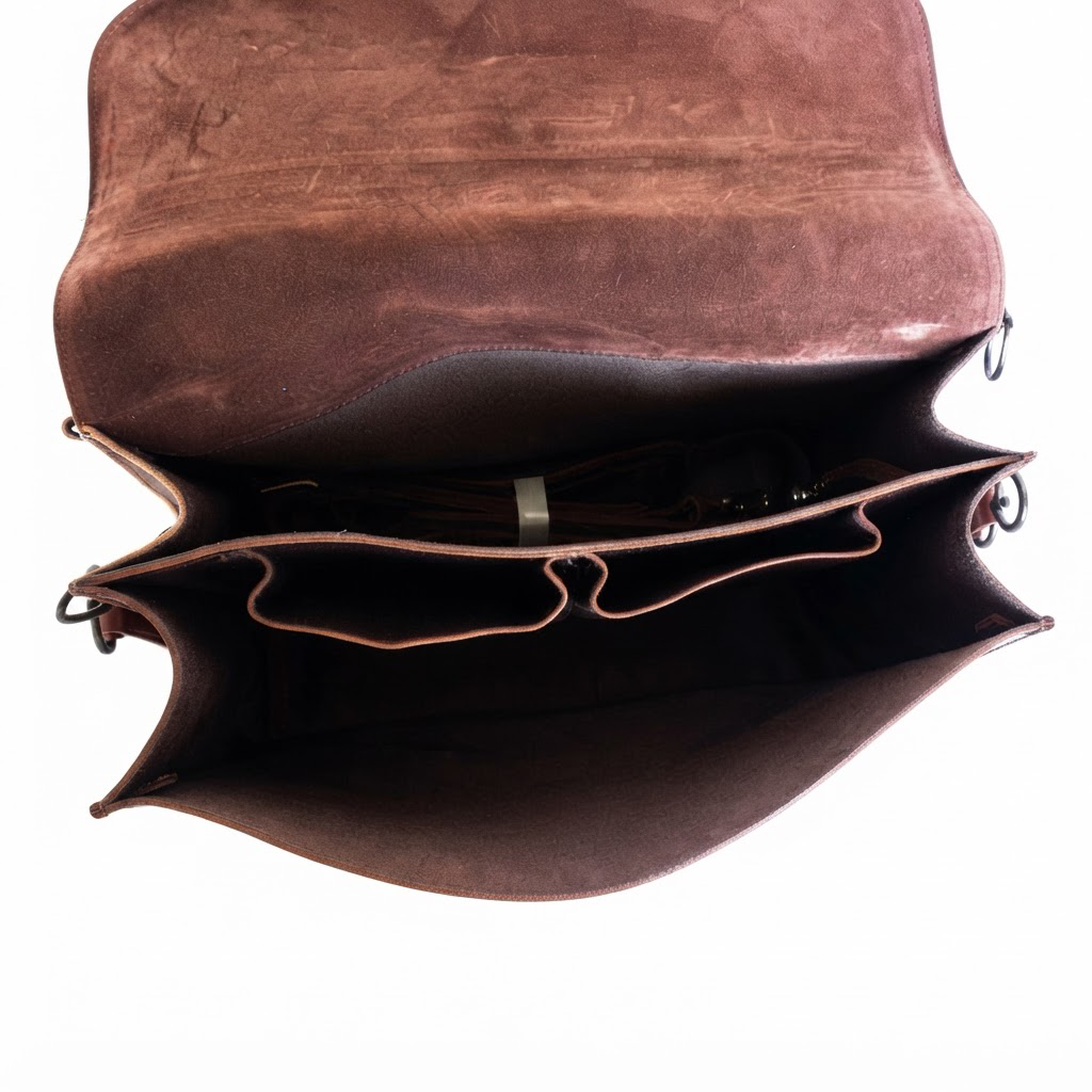 Nazario Genuine Leather Messenger Briefcase Bag for Men - interior compartments