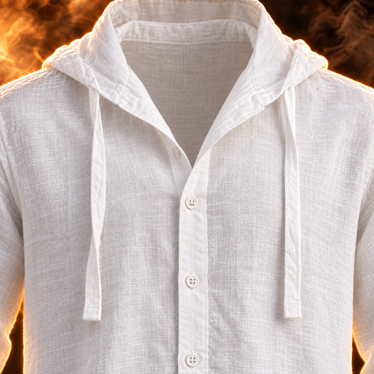 Marino shirt close-up of the button front and cotton linen weave