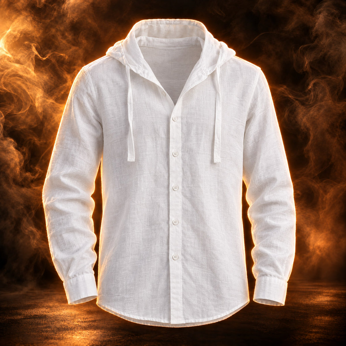 Marino hooded button up summer shirt jacket for men in white, front view