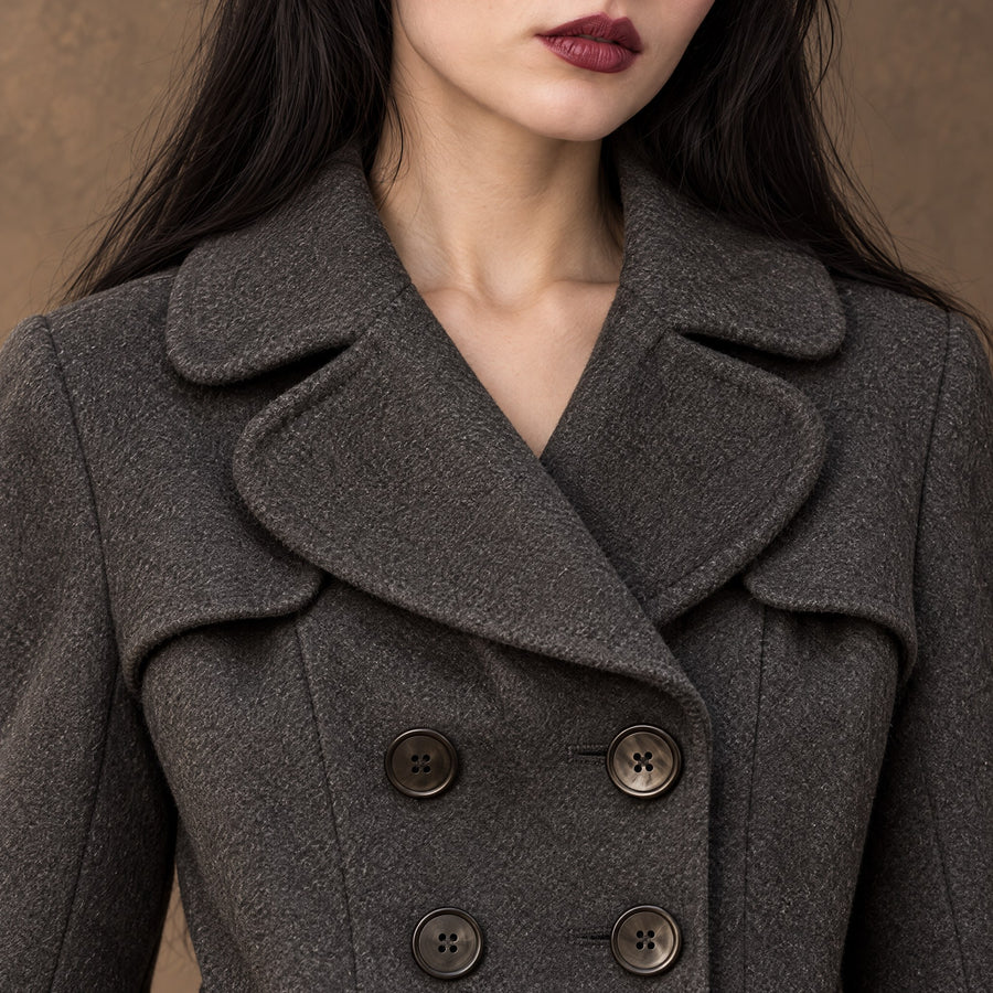 Morgana Gothic Wool Double-Breasted Pleated Coat for Women