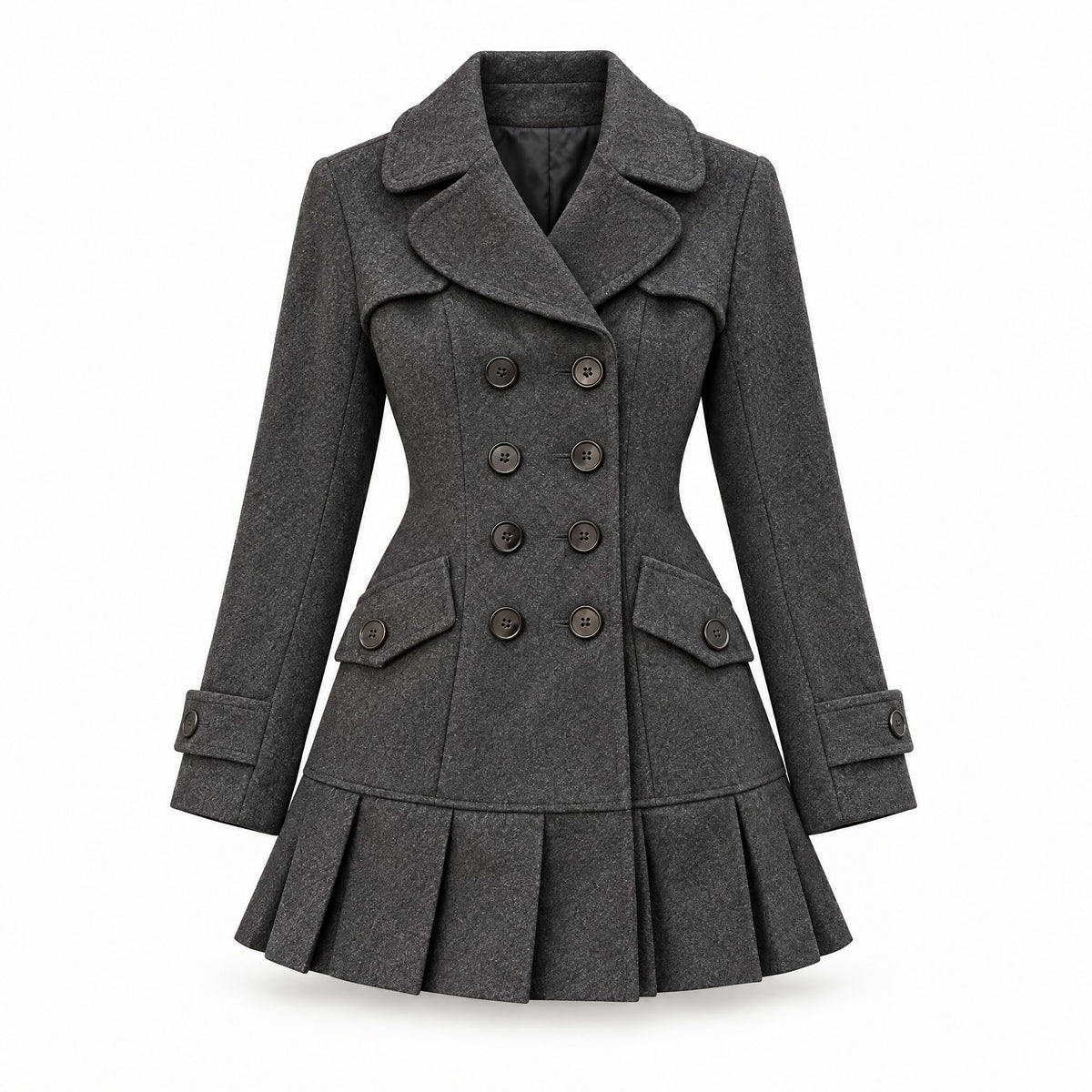 Morgana double-breasted pleated coat in dark gray