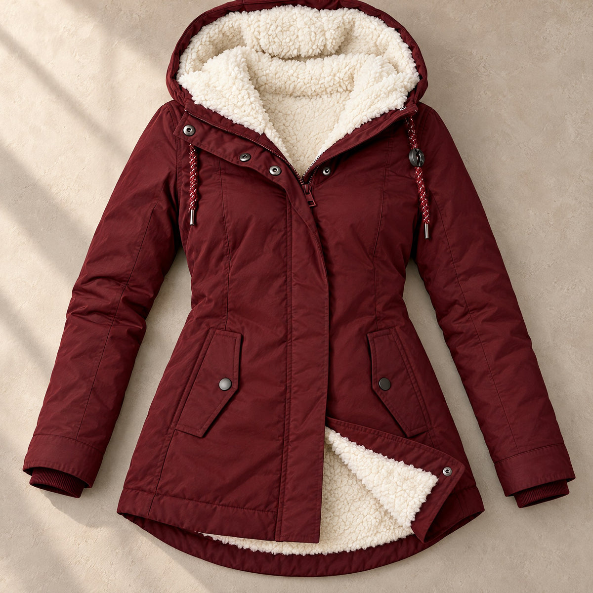 Plush lining inside the hood and hem of the Ottavia parka