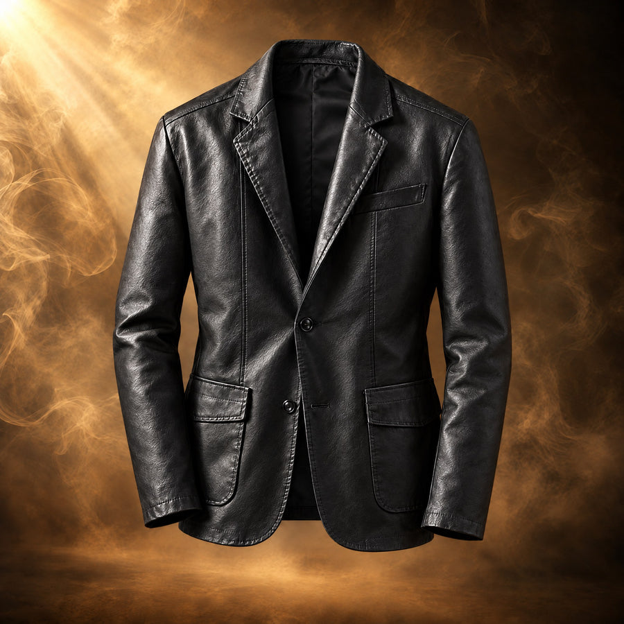 Ottavio Leather Blazer Jacket for Men, Notch Lapel Sport Coat