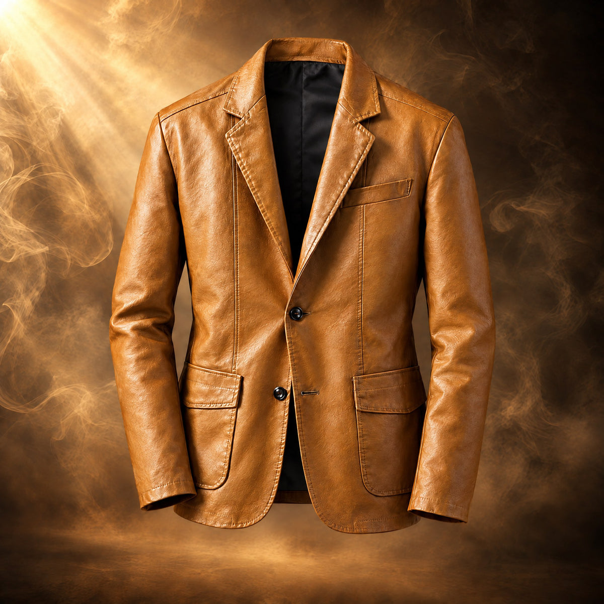 Ottavio Faux Leather Blazer Jacket for Men in ochre, front view
