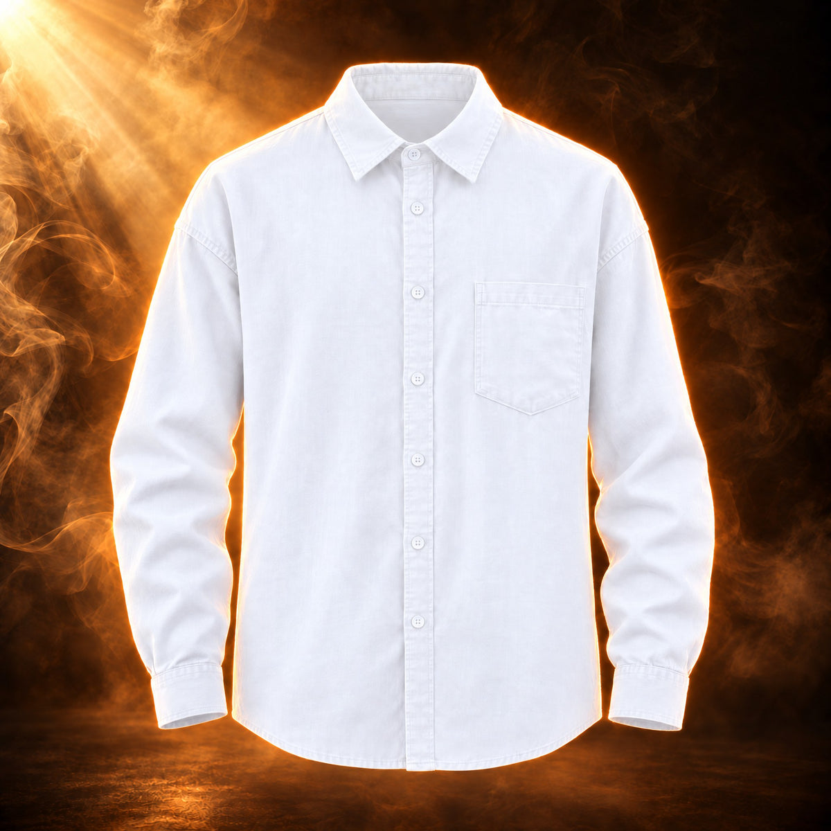 Remy relaxed fit long sleeve button up shirt for men in white, front view