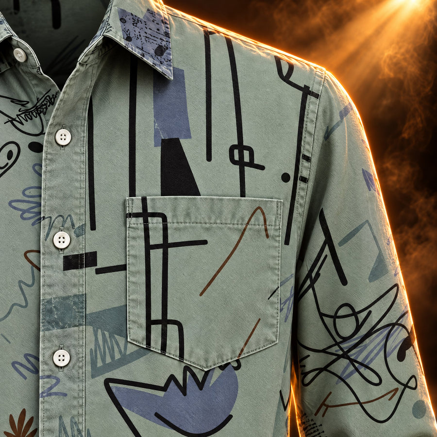 Riccardo Abstract Print Long Sleeve Button Up Shirt for Men