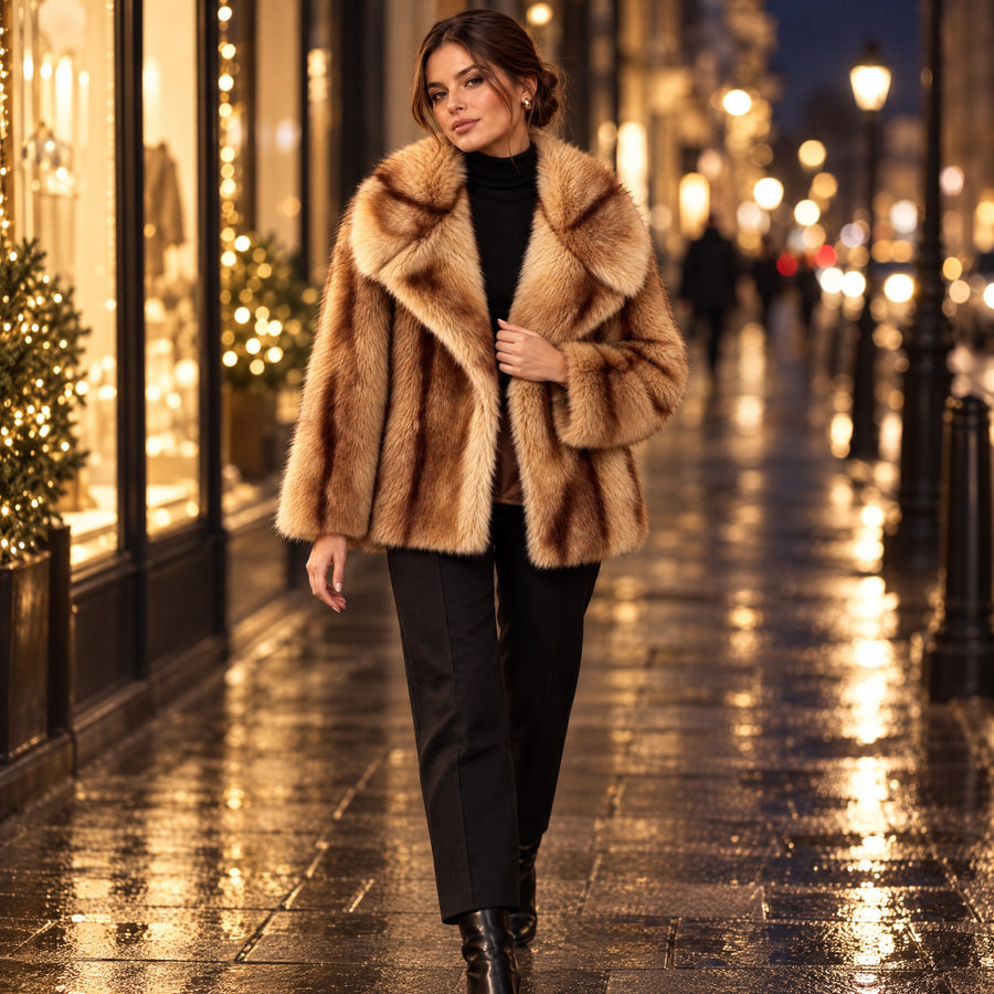 Sabine Striped Plush Fur Jacket for Women