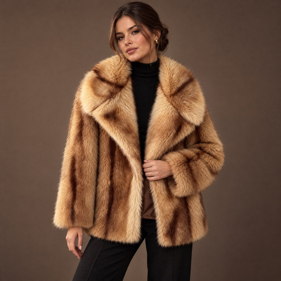 Sabine Striped Plush Fur Jacket for Women