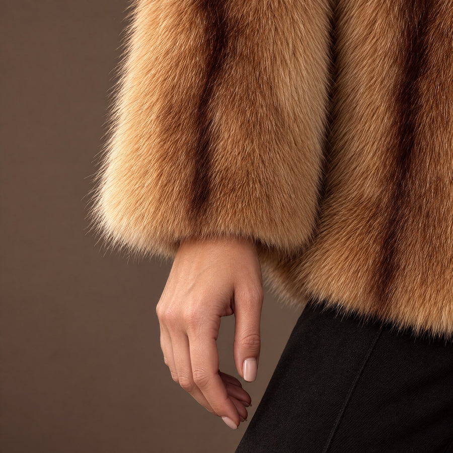 Sabine Striped Plush Fur Jacket for Women