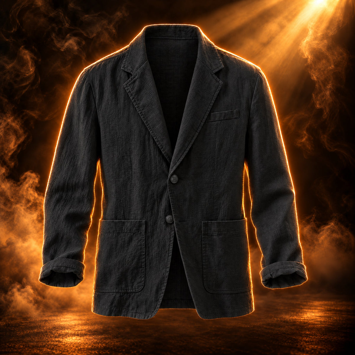 Tiziano relaxed fit cotton linen blazer for men in black, front view