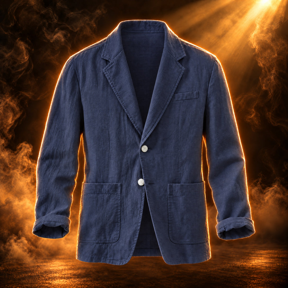 Tiziano relaxed fit cotton linen blazer for men in navy blue, front view