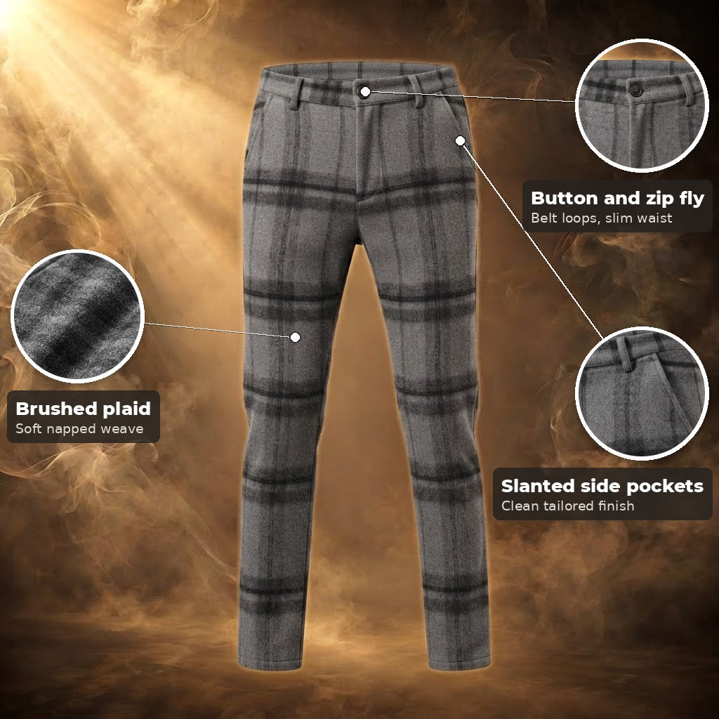 Orfeo Brushed Plaid Slim Straight Pants for Men - key features