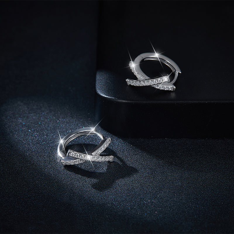 Marisol Sterling Silver Moissanite Cross Huggie Hoop Earrings for Women