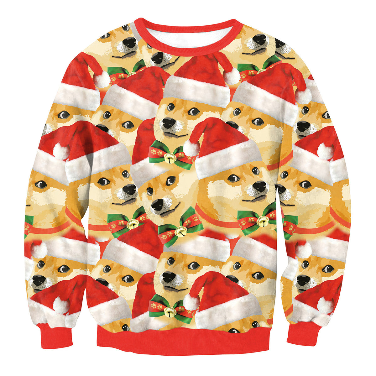 Orazio ugly Christmas sweater, Shiba Dogs in Santa Hats, front