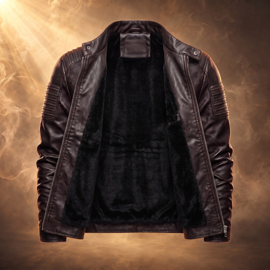 Umberto Plush-Lined Leather Moto Jacket for Men